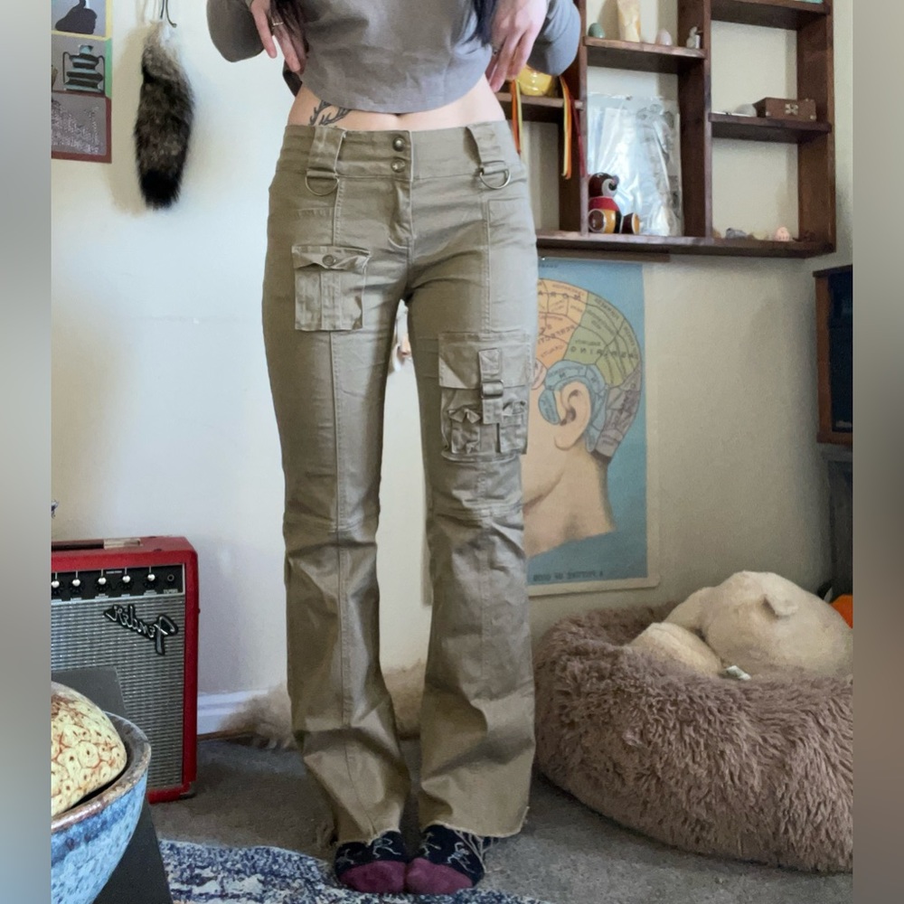 Tan Cargo Mid Rise Pants